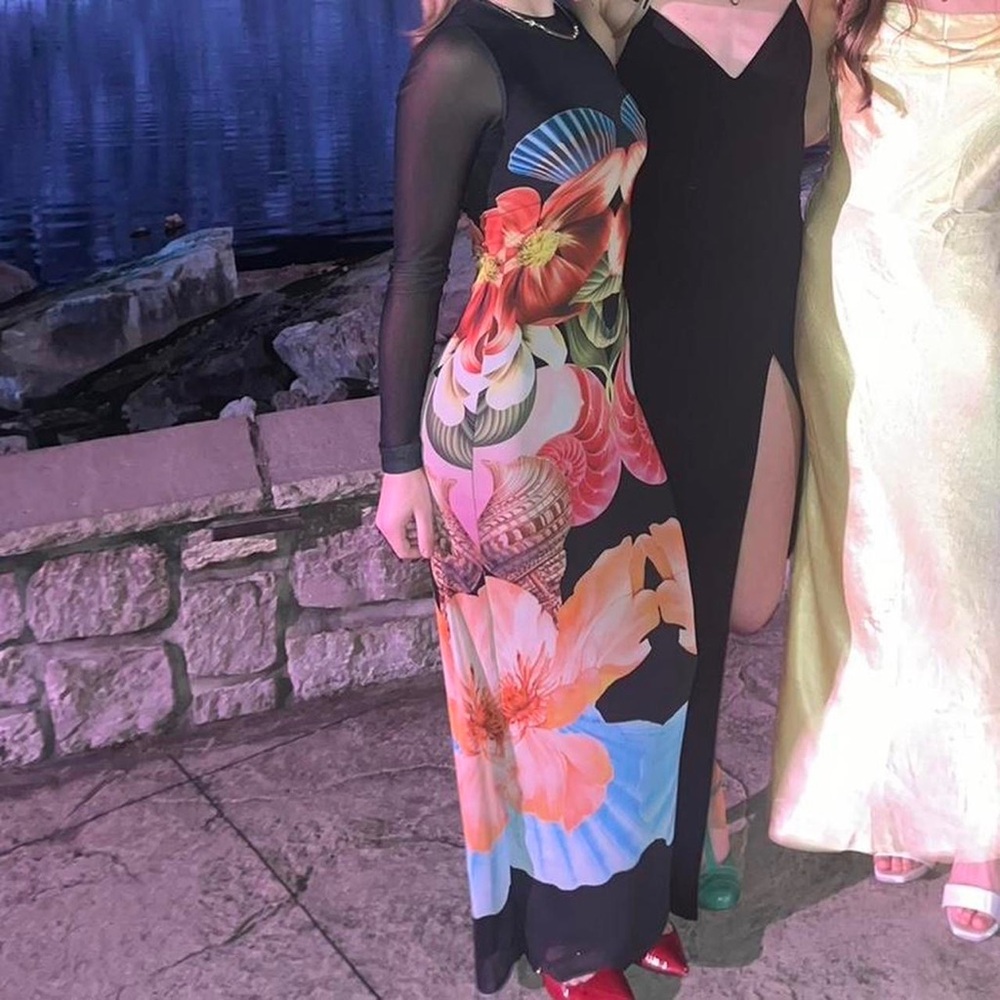 AFRM Black Printed Long Sleeve Dress